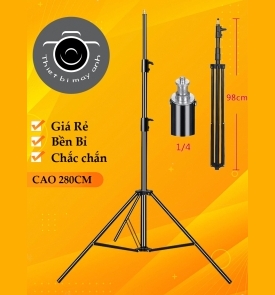 Chân đèn cao 2.8m hợp kim nhôm – gắn đèn livestream, softbox chụp hình, đèn flash, máy ảnh