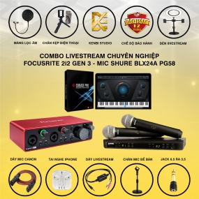                          Combo Focusrite 2i2 Và Micro Không Dây Shure PG58 (1 Cặp)                       
