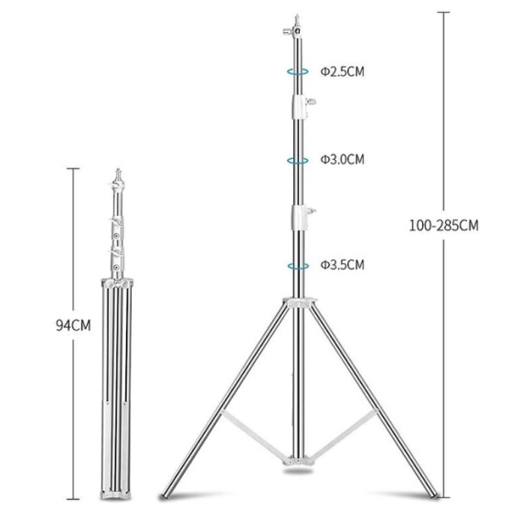 Chân Đèn Inox 2.8M Tải Trọng Cao, Chân Chuyên Dùng Trong Studio, Chân Đầu Ren 1/4&3/8