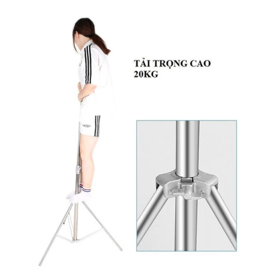 Chân Đèn Inox 2.8M Tải Trọng Cao, Chân Chuyên Dùng Trong Studio, Chân Đầu Ren 1/4&3/8