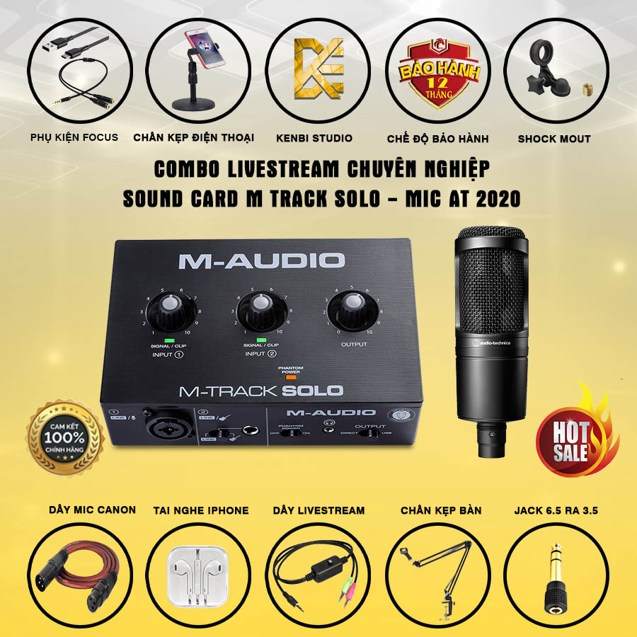 Combo Soundcard M-Audio M-TRACK SOLO và Micro Audio Technica AT-2020