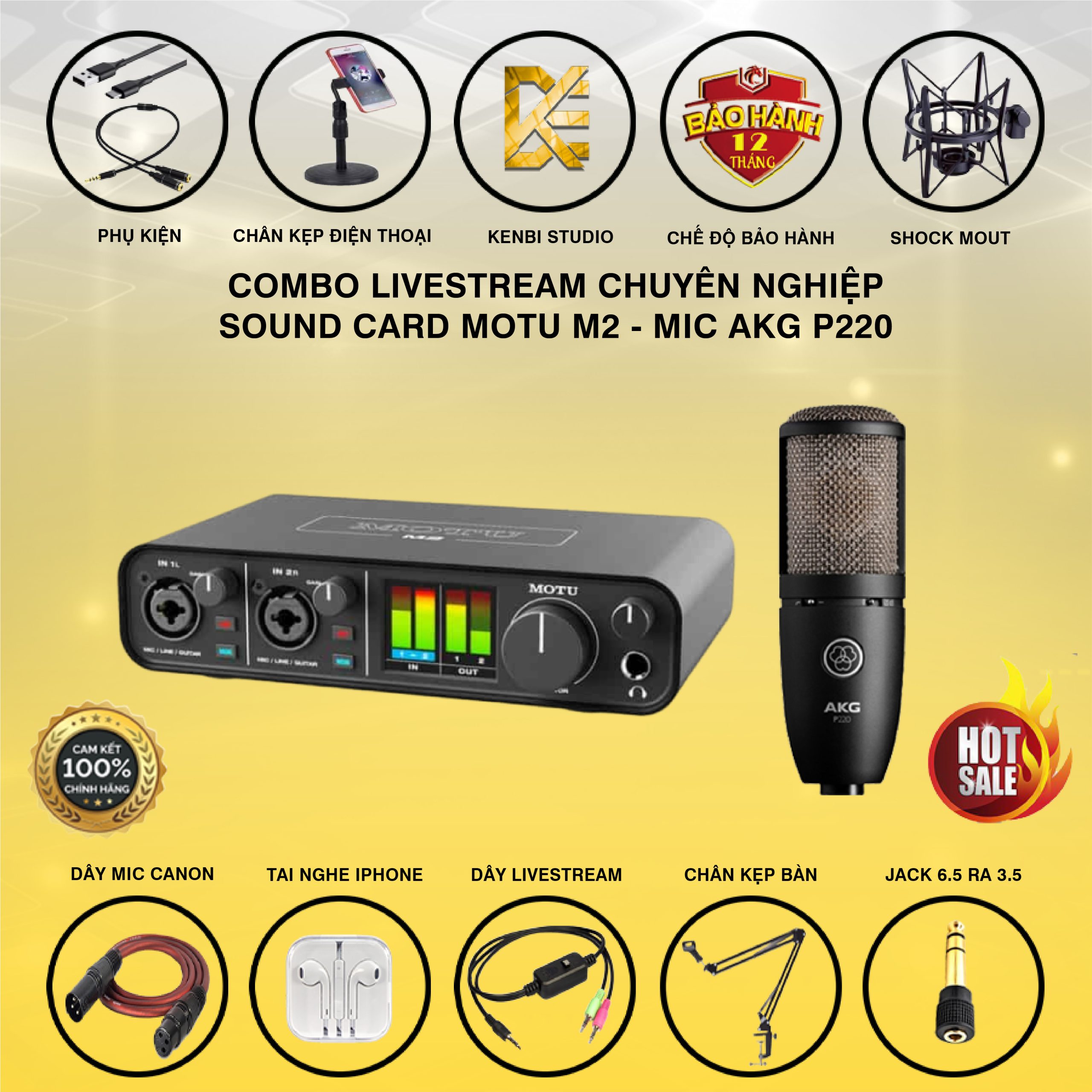 COMBO THU ÂM SOUND CARD MOTU M2 VÀ MIC AKG P220