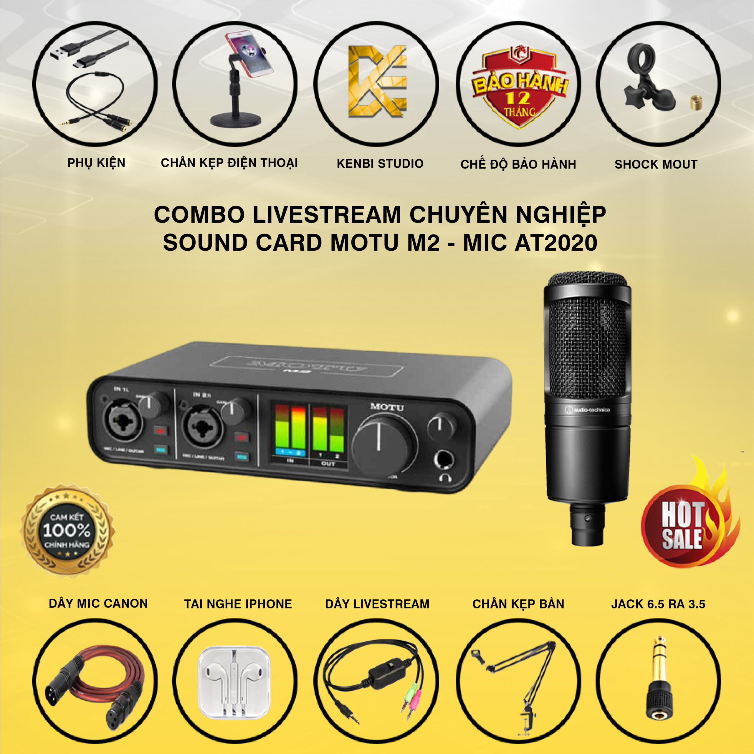 Combo sound card Motu M2 - mic AT2020