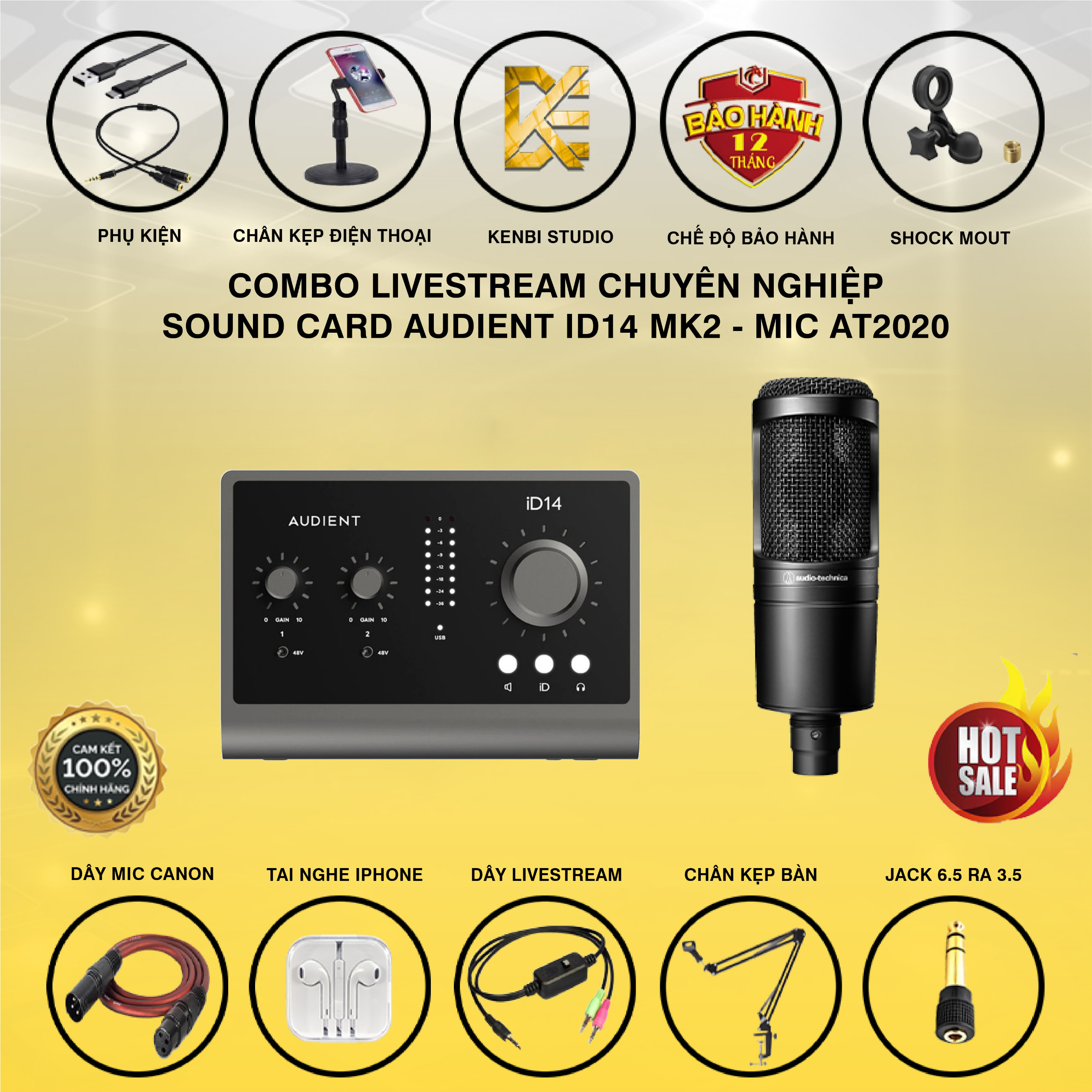 Combo sound card Audient ID14 MK2 - mic AT2020